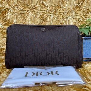 Vintage Christian Dior Brown Monogram Zip Clutch